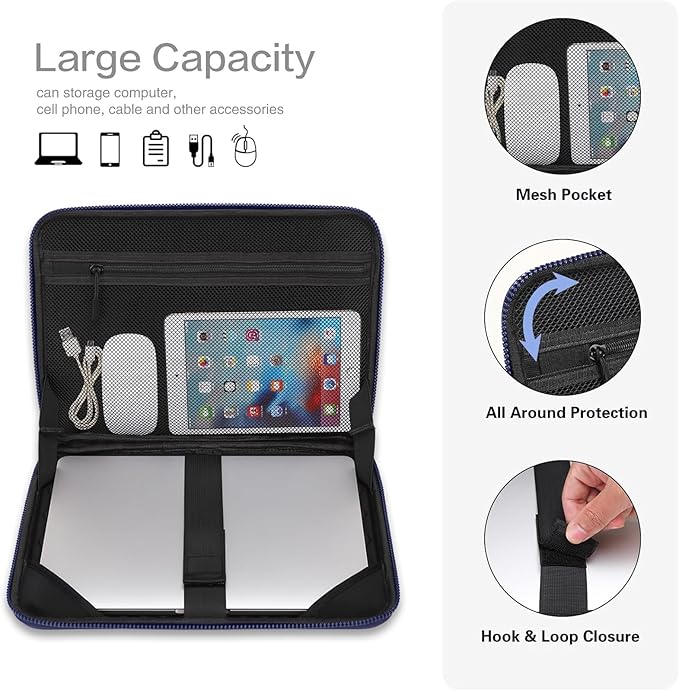 MOSISO 15-16 inch Laptop Hard Case, 15.6 inch Waterproof Shockproof Computer Bag Compatible with MacBook HP Dell, Symmetrical Trapezoid EVA Carrying Laptop Sleeve Hard Shell with Handle, Navy Blue