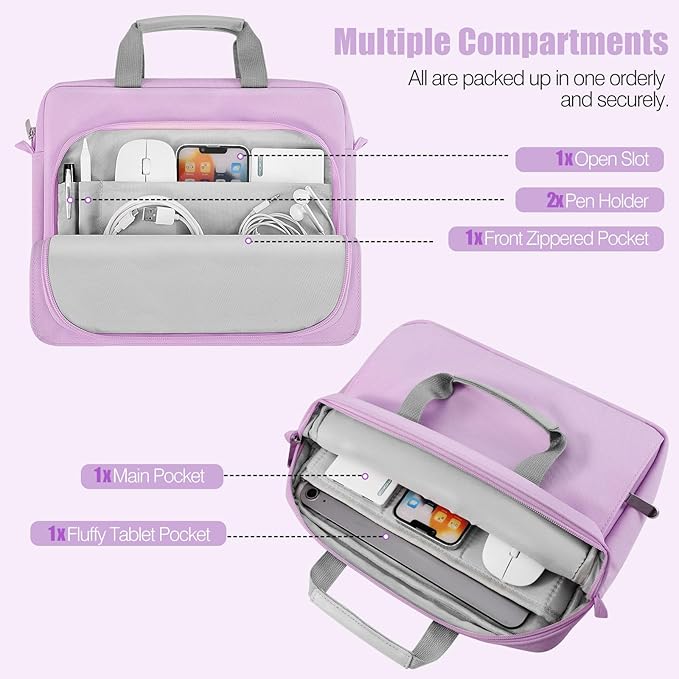MoKo 9-11 Inch Tablet Sleeve Case, Protective Handle Shoulder Bag Fits 11inch iPad Air M3, iPad A16 2025, 10/9/8/7th 10.2, iPadPro 11, Tab S8/S9 11", Surface Go 2/3 10.5, Purple