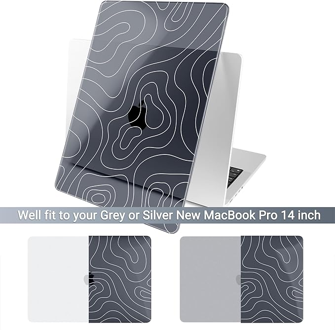 Batianda Case for New MacBook Pro 14 Inch M5 (2025 2026) & 2024 2023 Release [Model A3434 / A3112] - Ultra Slim 1.2mm Glossy Hard Shell Protective Skin Keyboard Cover 4-in-1 Bundle, Topography