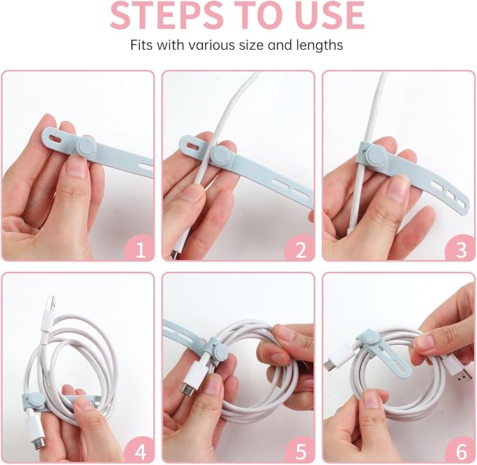 Oligei 25 Pcs Silicone Cable Ties, Cable Ties Reusable, High Elasticity Cord Wraps for Electrical Cords, Cord Organizer for Earphone, Phone Charger(Colorful) - Image 5