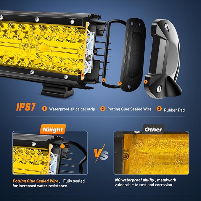 Nilight LED Light Bar 26 Inch 540W Yellow Flood Spot Combo Triple Row Driving Lamp Roof Bumper Off Road LED Work Lights Pods for Van Camper Wagon Car Pickup Golf Cart ATV UTV SUV Truck Boat 4x4