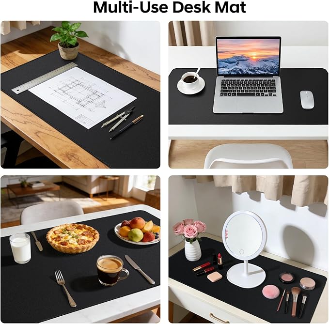 Leather Desk Pad Protector, Office Desk Mat, Large Mouse Pad, Non-Slip PU Leather Desk Blotter, Waterproof Computer Desk Writing Pad for Office and Home (Black, 31.5" x 15.7")