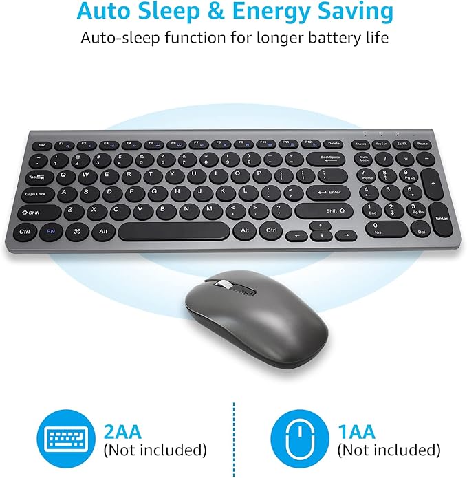 LeadsaiL Wireless Keyboard and Mouse Combo, Wireless USB Mouse and Computer Keyboard Set, Compact and Silent for Windows Laptop, Desktop, PC- Grey