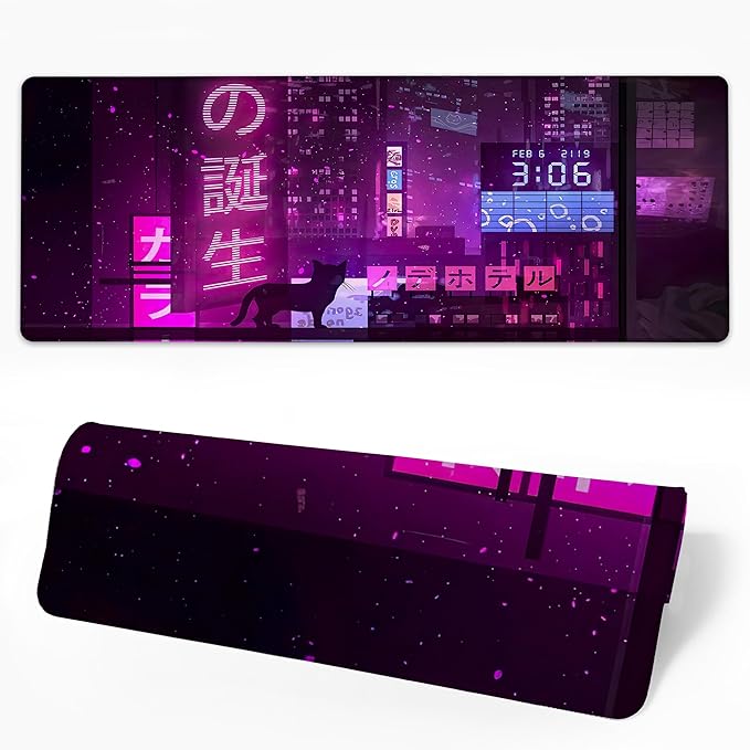 Desk Pad Anime Street Desk Mat for Keyboard and Mouse, Large Mousepad with Stitched Edges for Work Game Office, 31.5 x 11.8 in
