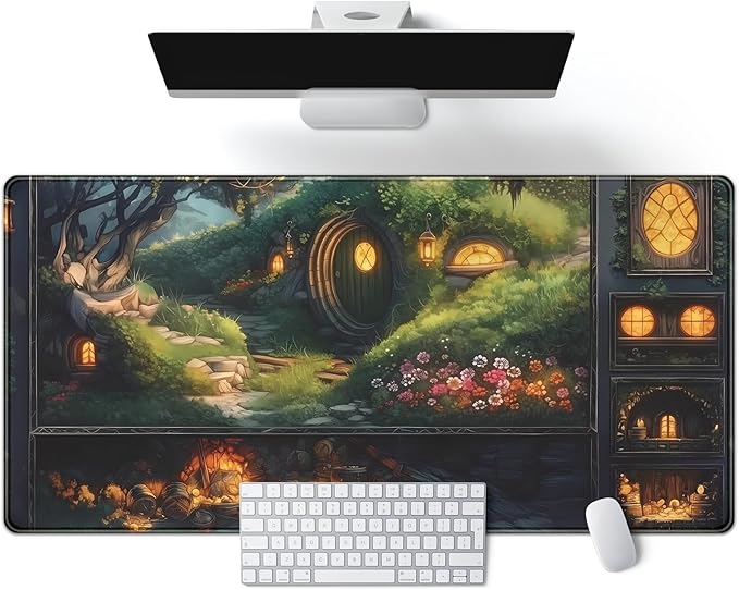 Cute Anime Large Gaming Mouse Pad Green Middle Earth Desk Mat Playmat Extended Mousepad XXL Desk Pad Computer Laptop Keyboard Pad Long Big Mouse Mat Office Decor Accessories 31.5x15.7 in