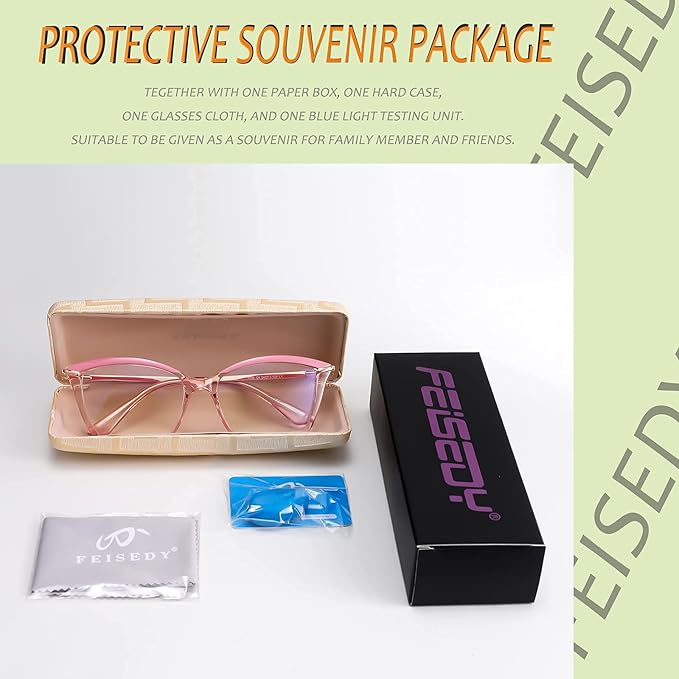 FEISEDY Blue Light Blocking Glasses Computer Glasses Women Men Cateye TR90 Frame B2772