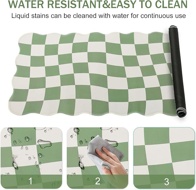 L-SPOUTTO Green Mouse Pad,Geometric Desk Mat XXL Large Scalloped Gaming Mousepad,35.4x15.7in Non-Slip Rubber Base Keyboard Pad Waterproof Desktop Mat for Laptop Computer Game Home Office-Checkered
