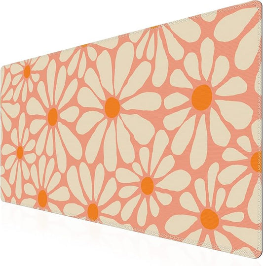 iCasso Desk Mat, Desk Matt for Desktop, Cute Desk Pad Mat, XXL Large Mouse Pad for Desk, Anti-Slip Big Mousepad with Stitched Edges, Keyboard Pad Mouse Mat for Computer, Work, Gaming (Orange Floral)