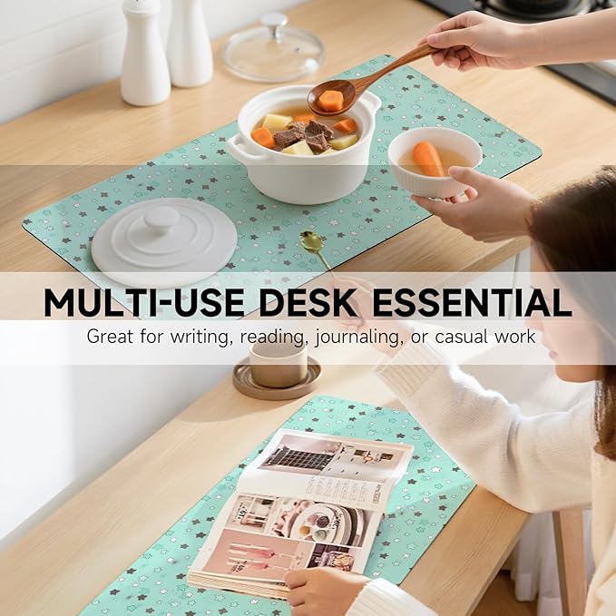 AUPET Leather Desk Pad Blotter Mat, Large Mouse Pad, Non-Slip Waterproof Desk Writing Pad Protector, Desk Decor for Office，Home，Gaming (Mint Chocalate Starry, 35.4X15.7 inch)
