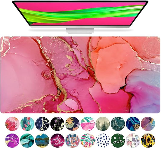 French KOKO Large Mouse Pad Desk Mat Protector Keyboard Pad Desktop Office School Decor Big Extended Laptop Computer Accessories Pretty Mousepad Women XL Cool Marble Pink Gold