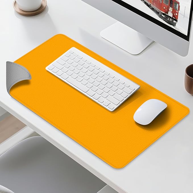Dual Sided Leather Desk Mat - Waterproof Desk Pad - Ideal for Large Mouse Pad and Desk Mats on Top of Desks (Yellow, 25"*13")