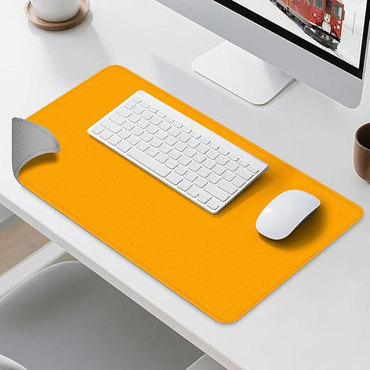 Dual Sided Leather Desk Mat - Waterproof Desk Pad - Ideal for Large Mouse Pad and Desk Mats on Top of Desks (Yellow, 33"*13")