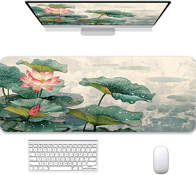 Gaming Mouse Pad 31.5x11.8 inch XL Large Extended Mouse Pad, Big Mousepad Desk Mat for Computer with Non-Slip Rubber Base and Stitched Edge-Lotus