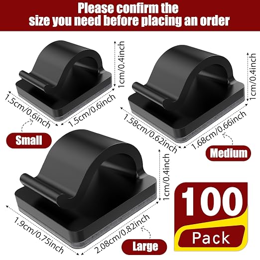 Blulu 100 Pcs Adhesive Cable Wire Clips, Outdoor Light Clips, Cord Management Wire Organizer Cord Holder for Holiday String Lights, Under Desk, Car, Wall, TV PC Ethernet Cable(Medium,Black) - Image 2