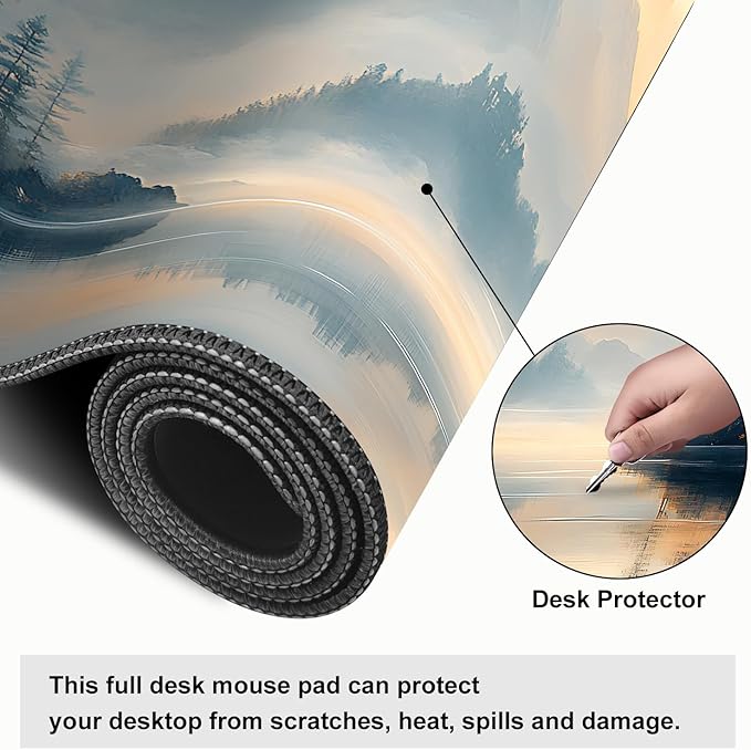 Mouse Pad, Large Anti-Slip with Stitched Edges Desk Mat Desktop Laptop Computer Desk Keyboard Mat,Table Protector Blotter Mat (Mountain, 35.4" x 15.7")