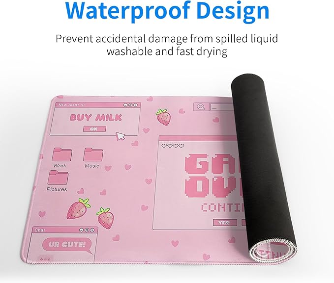Pink Gaming Mouse Pad 27.6x11.8 Inch Pastel Game Over Large Mousepad Kawaii Office Decor for Women Non-Slip Rubber Base Stitched Edges Keyboard Mouse Mat Desk Pad for Office Home and Game