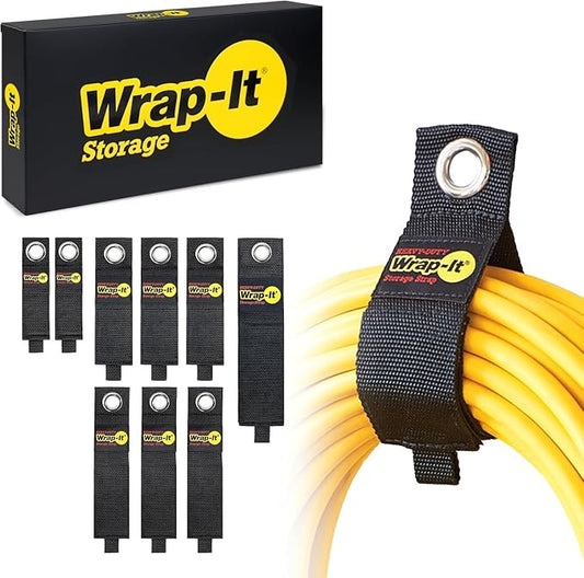 Heavy-Duty Wrap-It Storage Straps, Assorted 9 Pack - Hook and Loop Extension Cord Organizer Hanger, Cord Wrap Keeper, Cable Straps for Cords, Hoses, Rope, RV, Boat and Garage Storage and Organization by Wrap-ItStorage