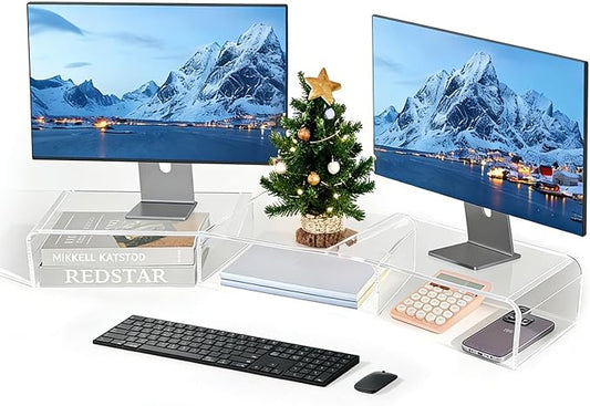 LEKETREE Acrylic Monitor Stand , Clear Monitor Stand for Desk, Computer Accessories for Home Office, Desk Organizer Shelf for Laptop, PC, Multi Media and more