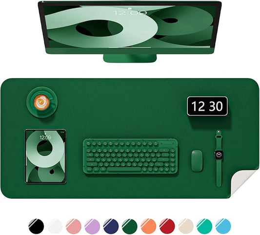Desk Pad, 35.5" x 17" PU Leather Non-Slip Desk Mat Large Mouse Pad for Desktop, Waterproof Laptop Computer Writing Mat for Office, Home, Work, Gaming, Dark Green