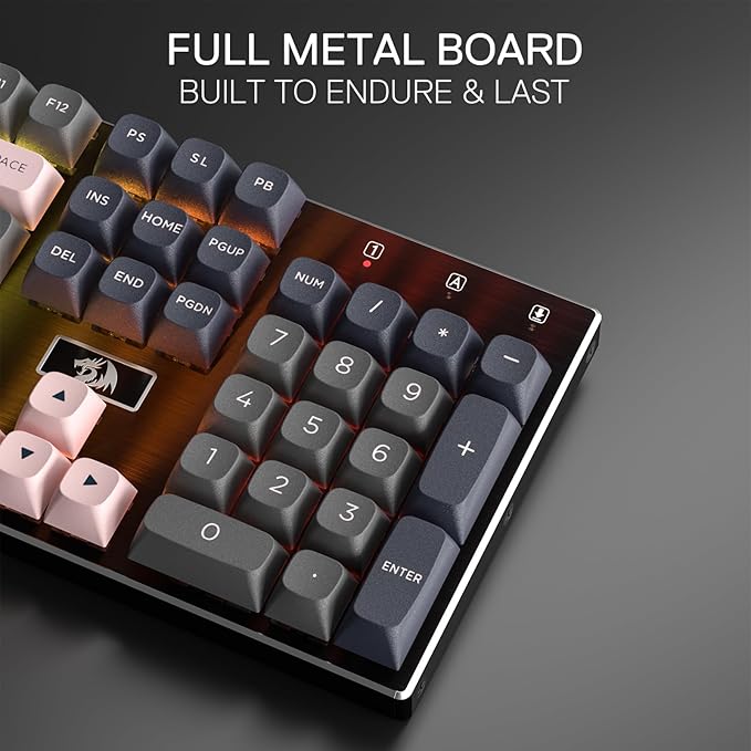 Redragon K556 SE Wired Gaming Keyboard, 104 Keys Hot-Swap Mechanical Keyboard w/Original Aluminum Base, Upgraded Socket, Noise Dampening Kit, PBT Keycaps & Custom Linear Switch, Dawn Sakura Color
