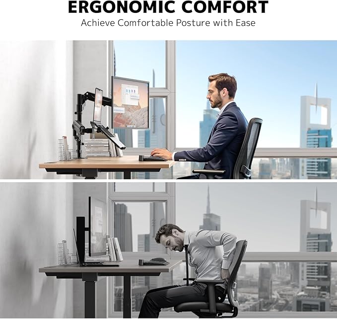 PUTORSEN Laptop Arm Mount for up to 35'' Monitors, Laptop Tray for Max 18'' Notebook, Fully Adjustable Spring Laptop Desk Mount Holds Max 19.8lbs, VESA 75x75/100x100 mm