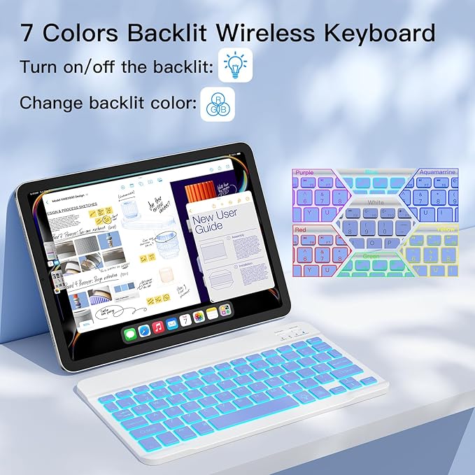 XIWMIX Ultra-Slim Wireless Bluetooth Keyboard-7 Colors Backlit Universal Rechargeable Portable Keyboard for iPad 10th/9th/8th/7th/6th/5th/Pro/Air/Mini,Galaxy Tab More iOS Android Windows Device,Purple