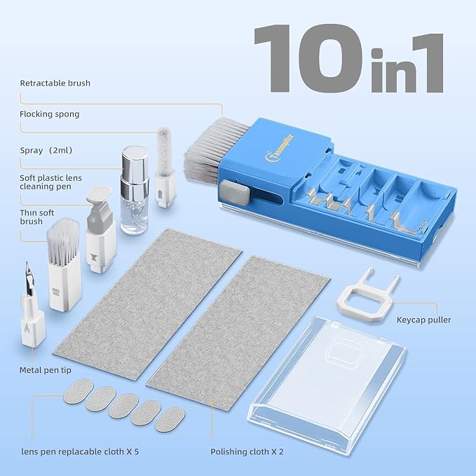 Tassmpitor Laptop Cleaning Kit, All in 1 Keyboard Cleaning kit for MacBook iPad iPhone, Compact Keyboard Cleaner with Brush and Spray for Tablet, Airpods, Earbud, Computer Screen, PC Monitor, SkyBlue - Image 7