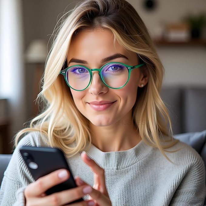 HJSTES Vintage Blue Light Glasses for Women Men Round Bluelight Blocking Glasses Thick TR90 Frame Eyeglasses