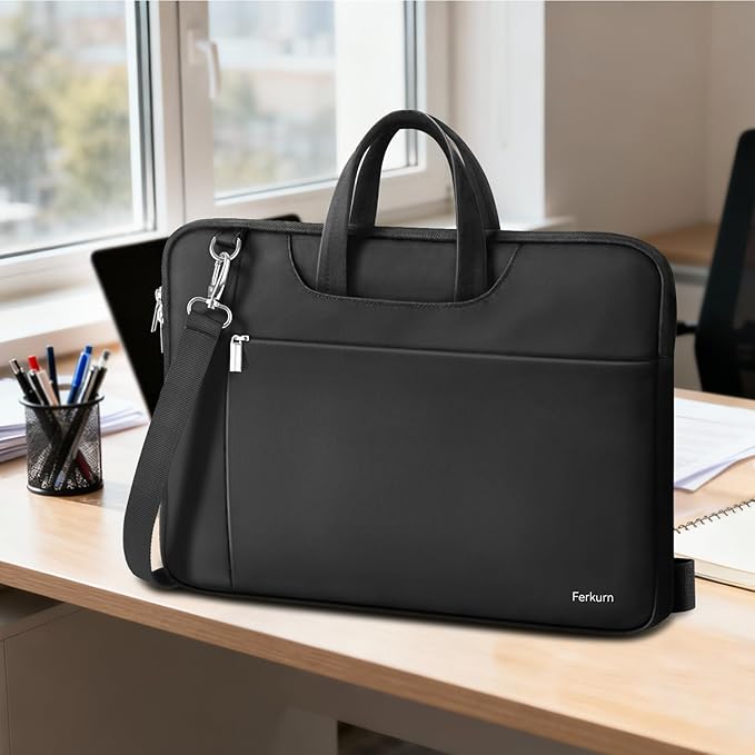 Ferkurn Laptop Case Bag Women Men Computer Sleeve with Shoulder Compatible with HP/Inspiron/Thinkpad/Vivobook/MSI/Surface, 17.3 inch, Black