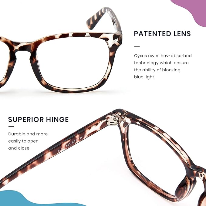 Cyxus Blue Light Glasses Men Women Reduce Eye Strain UV Blocking for Office Work Computer Screen 8082