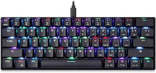 MOTOSPEED 60% Mechanical Keyboard Portable 61 Keys RGB LED Backlit Type-C USB Wired Office/Gaming Keyboard for Mac, Android, Windows（Red Switch）