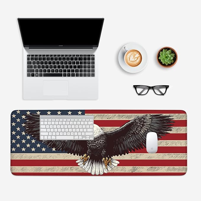 Mouse Pad, Large Anti-Slip with Stitched Edges Desk Mat Desktop Laptop Computer Desk Keyboard Mat,Table Protector Blotter Mat (Eagle Flag, 31.5" x 11.8")