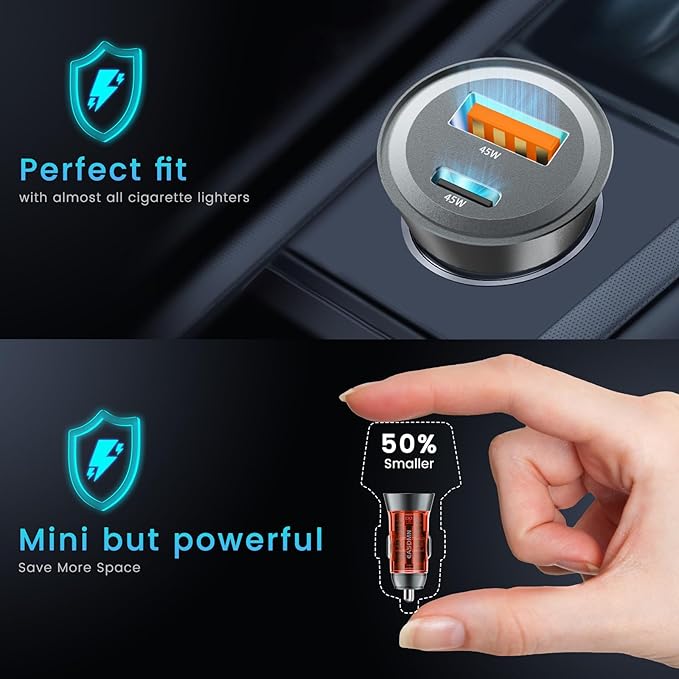 2-Pack 90W USB C Super Fast Car Charger, Dual-Port [PD/PPS 45W & QC 45W] Car Cigarette Lighter USB Charger Adaper for Samsung Galaxy S25 Ultra/S25+/S24 Ultra/S23+, Note 20/10,Tab S9, iPhone 15(Orange)