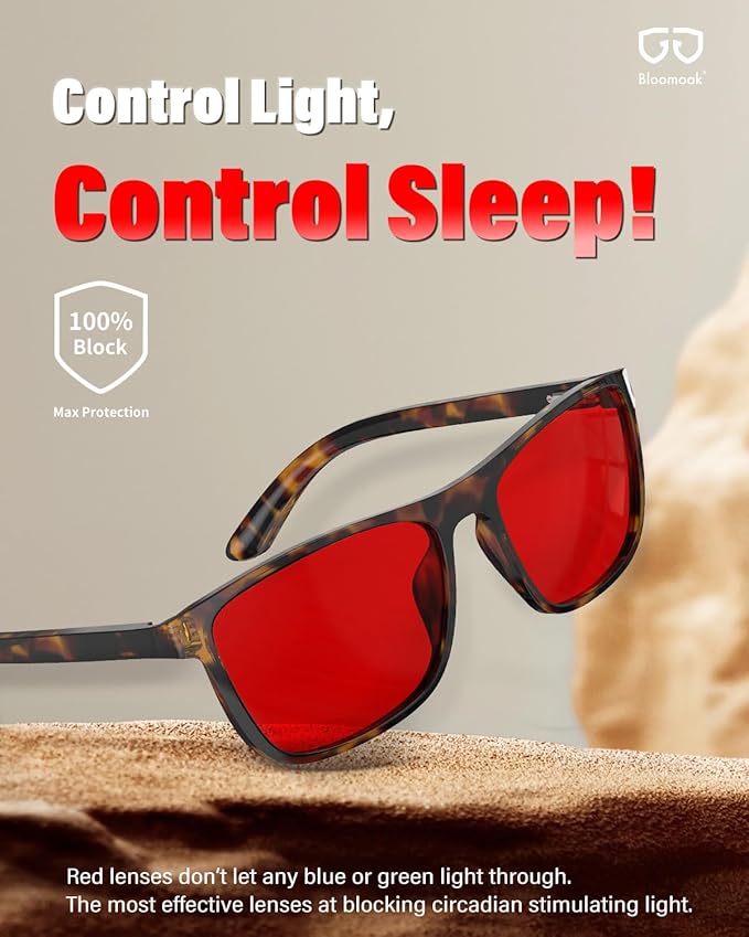 Bloomoak 100% Red Lens Blue Green Light Blocking Glasses- Dual AR Coatings Sleep Glasses Before Bed - Anti Glare, Fatigue