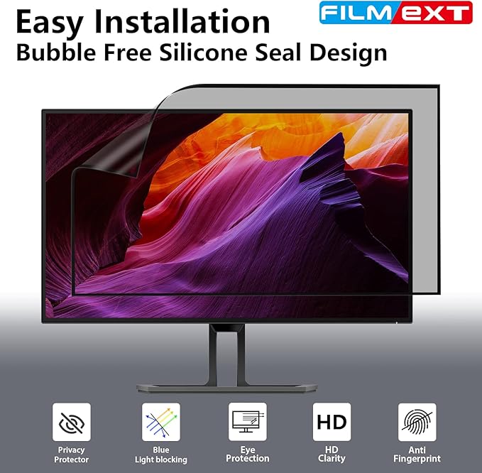 FILMEXT 2 Pack 23.8 inch Computer Privacy Screen Filter, Removable Computer Privacy Shield 23.8" for 16:9 All-in-One Desktop/Frameless PC,Computer Bubble Free Anti-Spy Blue Light Filter