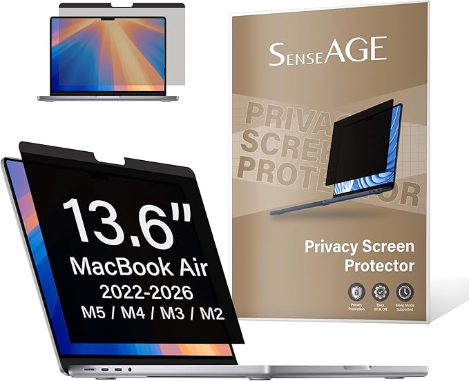 SenseAGE Magnetic Privacy Screen Filter for MacBook Air 13.6 inch (2022-2025, M2, M3, M4), Removable Laptop Privacy Screen Protector, Anti-Blue Light Glare, Compatible with MacBook Air 13.6"