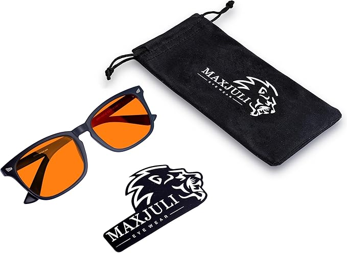 MAXJULI 99.9% Blue Light Blocking,Computer Reading/Gaming/TV/Phones Glasses for Women Men(Orange) 6001