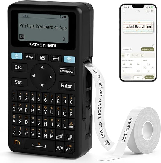 SUPVAN E11 Bluetooth Label Maker Machine, Support Keyboard & App with 30+ Fonts and 660+ Icons, Rechargeable Inkless Labeler for Home, Kitchen, Office, School, Organization, Black