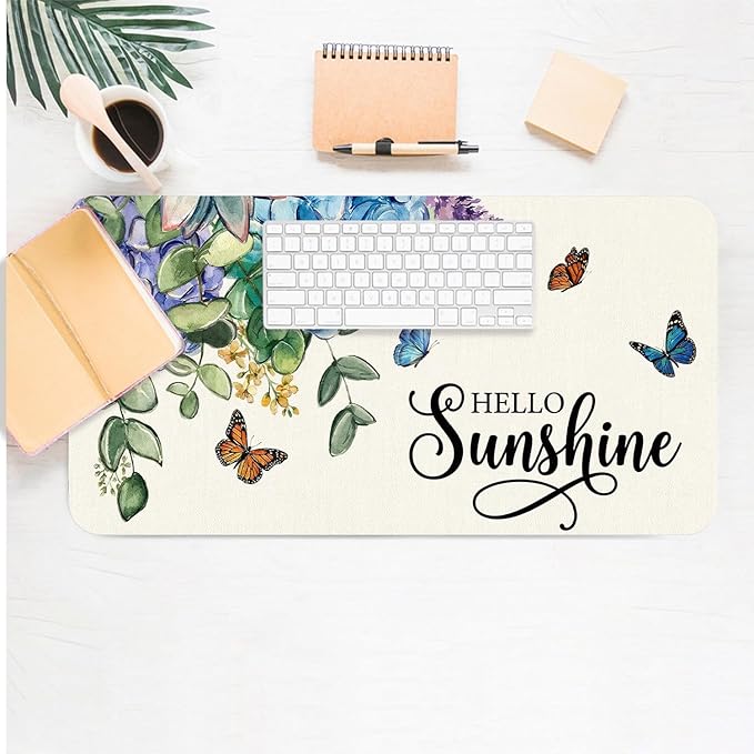 Large Mouse Pad, Hello Sunshine Floral Desk Mat for Desktop, Women Girls Flowers PU Leather Waterproof Desk Pad, Computer PC Laptop Protector Gaming Mouse Pads for School Office Home (31.5" x 15.7")