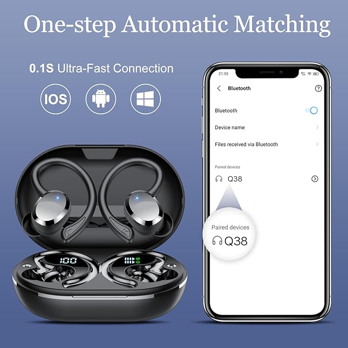 Ear Buds Wireless Bluetooth Earbuds, Bluetooth 5.4 Headphones 68hrs Playtime Sport Earphones with LED Display ENC Noise Cancelling Mic, IPX7 Waterproof Earbuds with Hook for Sports/Workout/Running