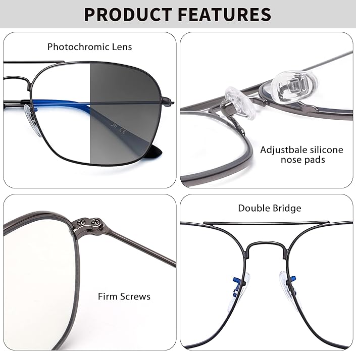 JM Aviator Blue Light Blocking Computer Glasses, Square Eye Protect Video Eyeglasses Anti Glare Men Women