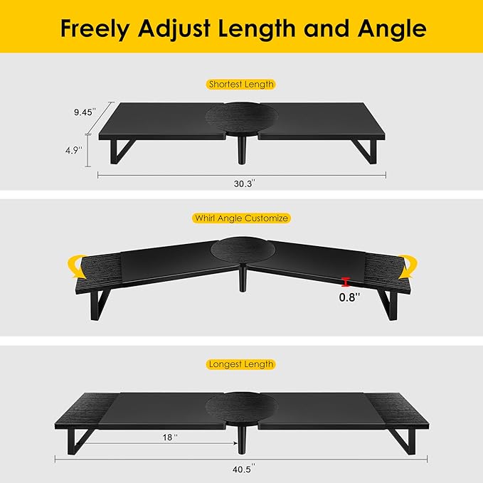 Across-Star Dual-Monitor Stand for Desk - Large Adjustable Length and Angle Riser for 2 Monitors, Double Computer Desktop Organizer, Shelf for TV, Laptop, Printer
