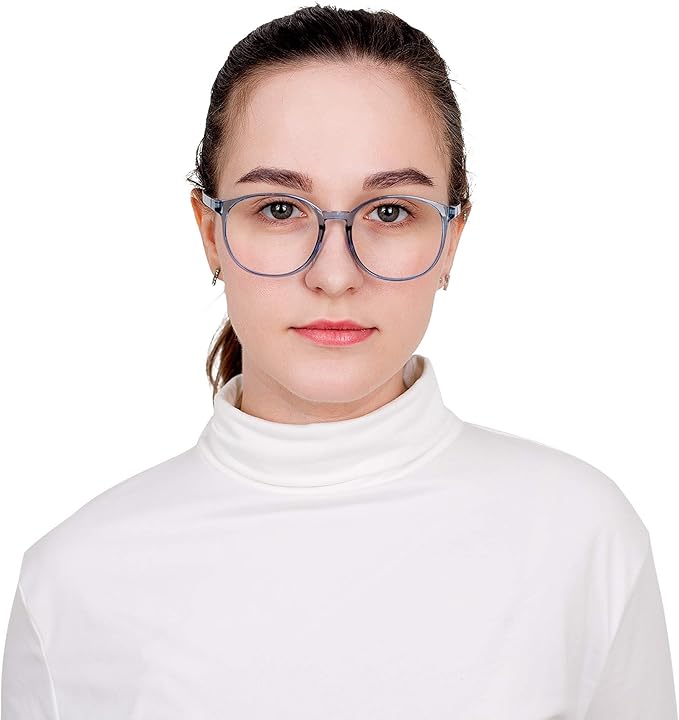 LifeArt Round Blue Light Blocking Glasses, Computer Glasses, Gaming Glasses, TV Glasses for Women Men (Light Blue, 0.75 Magnification)