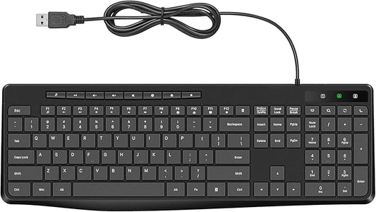 Wired Keyboard,Quiet Keyboard, Multimedia USB Computer Keyboard, Silent Keyboardwith Low Profile Chiclet Keys,Large Number Pad,Spill-Resistant,Anti-Wear Letters,Full Size for Laptop,Desktop