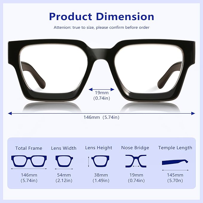 YDAOWKN Oversized Blue Light Blocking Glasses for Woman Rectangle Frame Fashion Chic Preppy Anti Eyestrain