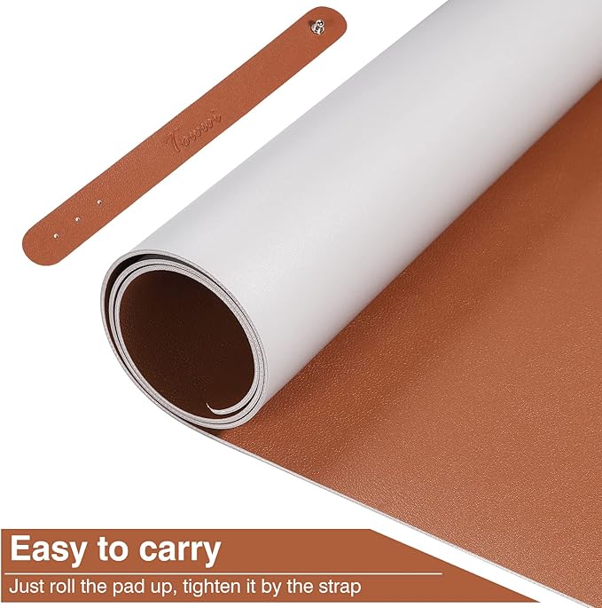 TOWWI Dual Sided Desk Pad, Large Desk Mat, Waterproof Desk Blotter Protector Mouse Pad, Leather Desk Pad Large for Keyboard and Mouse (36" x 17", Brown/Gray)