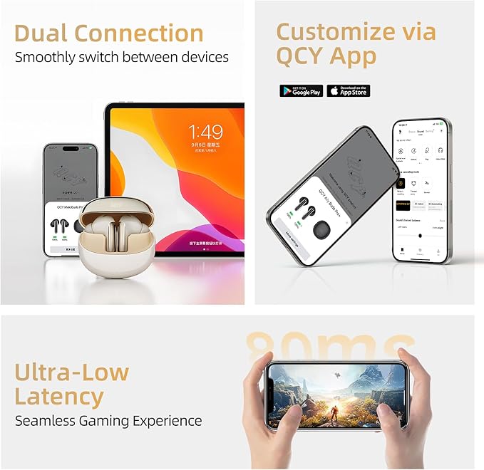 QCY MeloBuds Pro Aadptive Hybrid Active Noise Cancelling Wireless Earbuds, Reduce Noise by Up to 99%, Bluetooth 5.3 Wireless LDAC Hi-Res Audio, 34H Playtime, Comfortable Fit, Custom EQ via App
