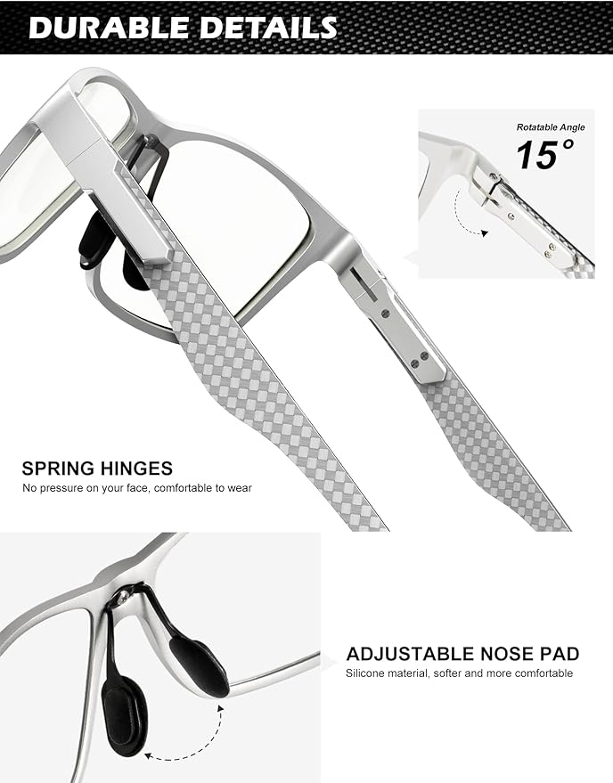 ANYLUV Carbon Fiber Reading Glasses for Men Women, Blue Light Blocking Computer Readers, Anti Glare Spring Hinge