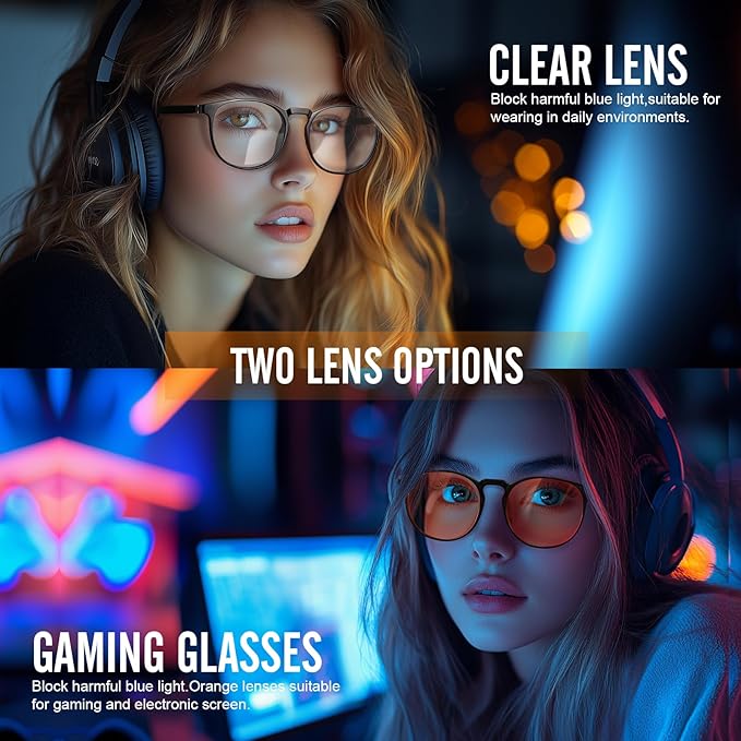 2 Pack Blue Light Glasses For Woman/Men Blue Retro Round Light Blocking Glasses
