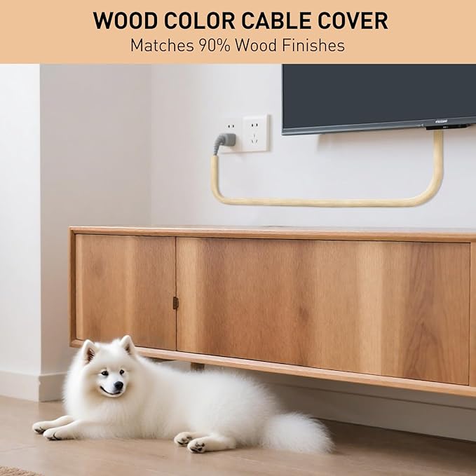 AGPTEK Cable Sleeve, 10ft - 4/5 inch Cable Management, Desk Cord Cover Organizer Wire Hider for Home Office Computer TV Wire Loom Tubing, Pet Proof Cord Protector from Cat Dog Chewing, Wood Color - Image 2